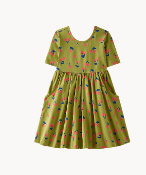 Elbow Sleeve Skater Dress with Pockets |  Cherries on Lime Beam