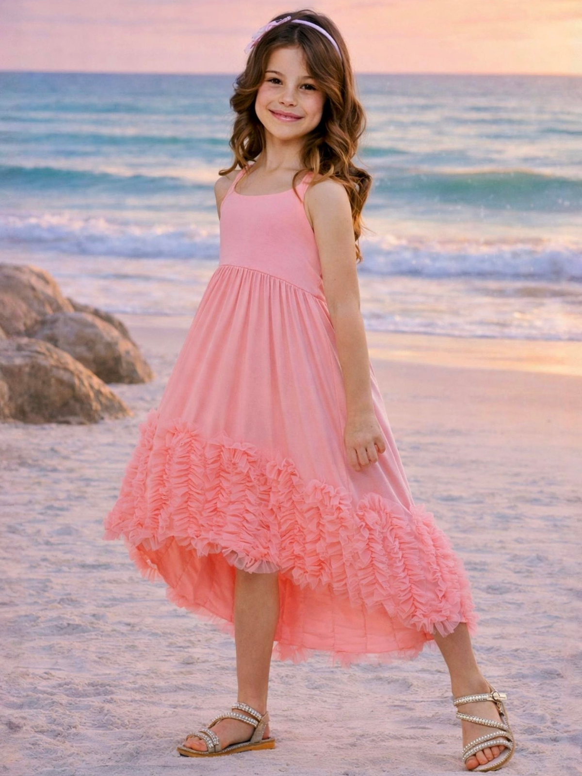Image of Sunset Coral Cotton High-Lo Maxi Dress