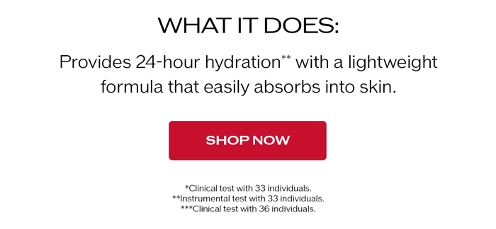 Provides 24-hour hydration** with a lightweight formula that easily absorbs into skin.