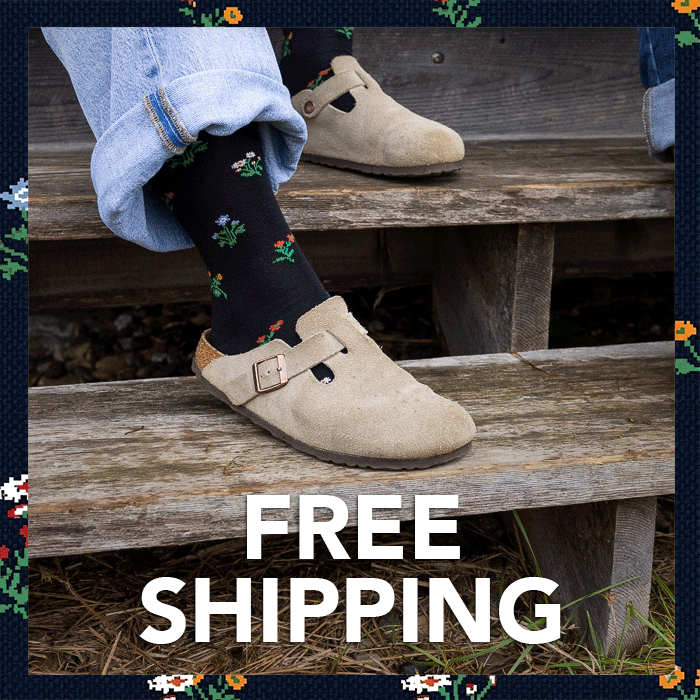 Shop New Styles & Colors with FREE SHIPPING - a green striped sock and navy floral sock