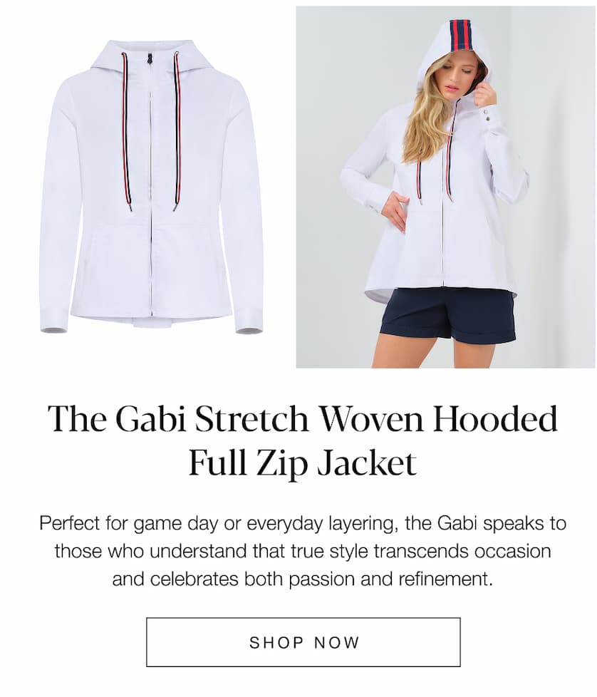 The Gabi Stretch Woven Hooded Full Zip Jacket. SHOP NOW