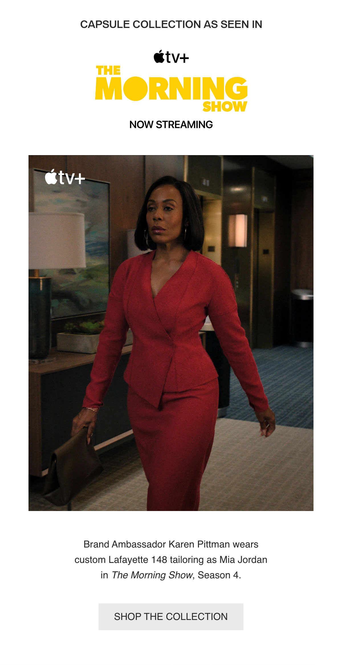 As Seen In The Morning Show - Brand Ambassador Karen Pittman wears custom - Lafayette 148 tailoring as Mia Jordan in The Morning Show, Season 4. - [SHOP THE COLLECTION]