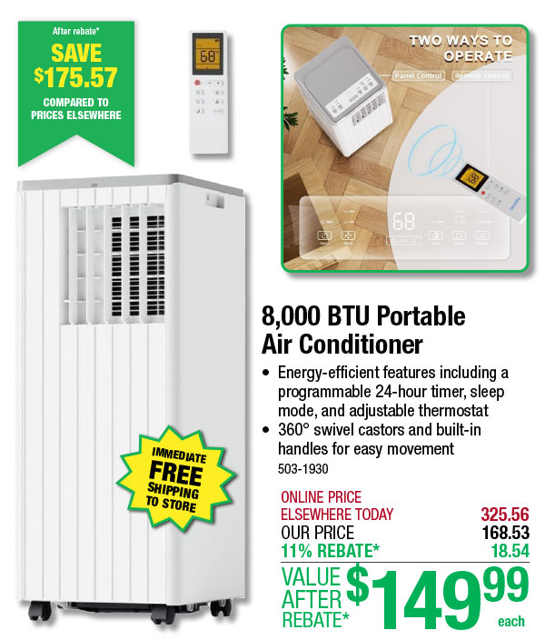 8,000 BTU Portable Air Conditioner - ONLY $149.99 After Rebate*!