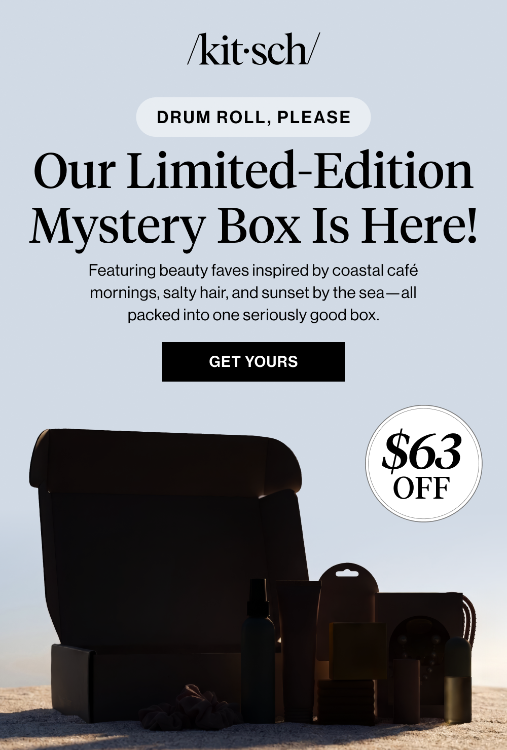 Our NEW Mystery Box is Here! Featuring beauty faves inspired by coastal café mornings, salty hair, and sunset by the sea—all packed into one seriously good box.