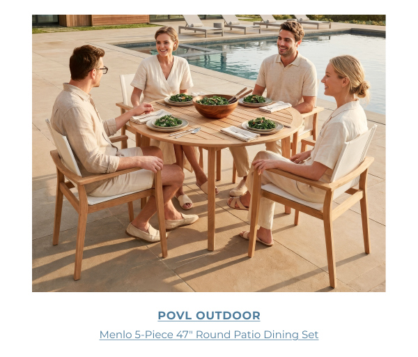 POVL Outdoor Menlo 5-Piece 47-inch Round Patio Dining Set beside a pool