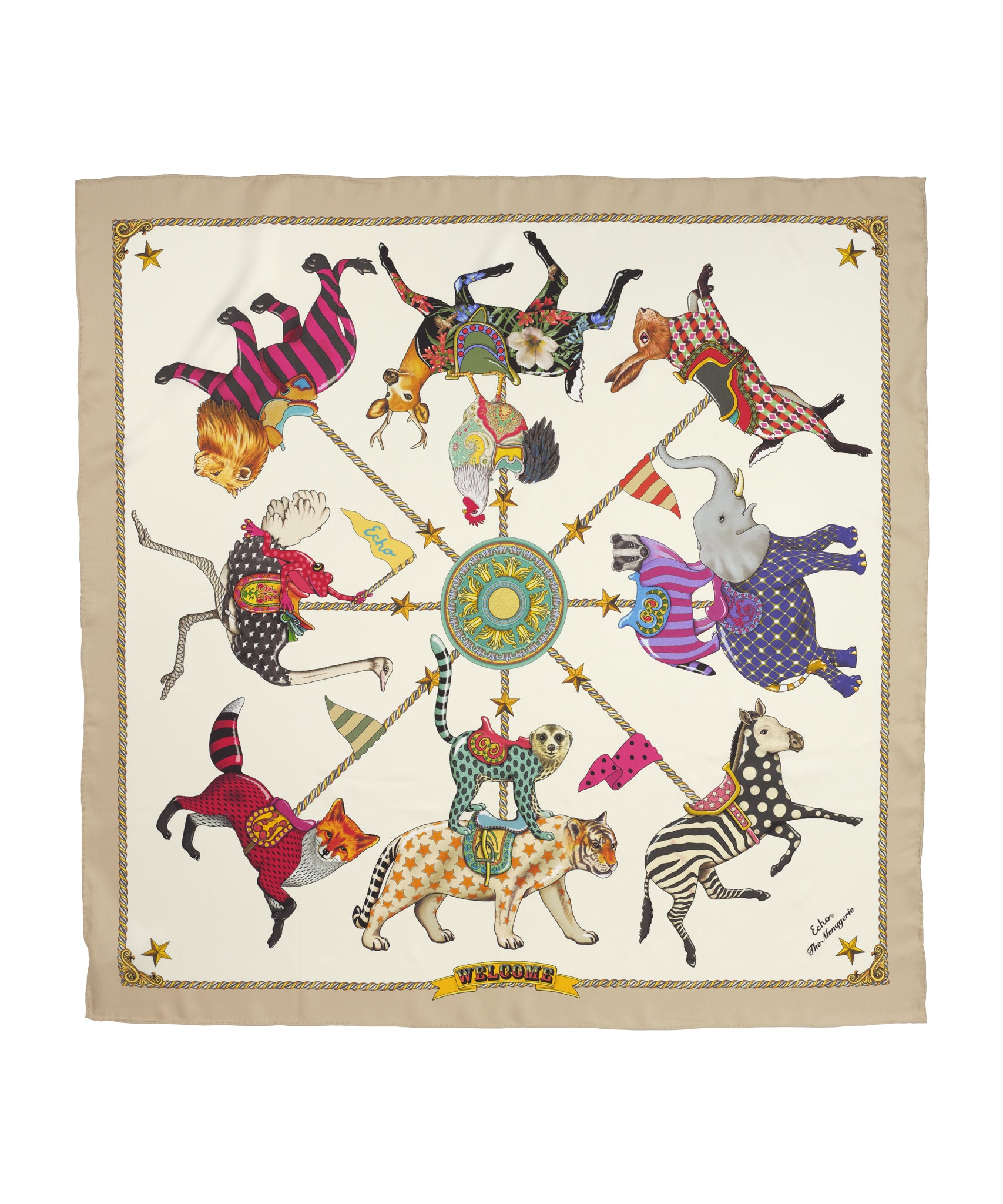 The Menagerie 35" Silk Square Scarf - Cream