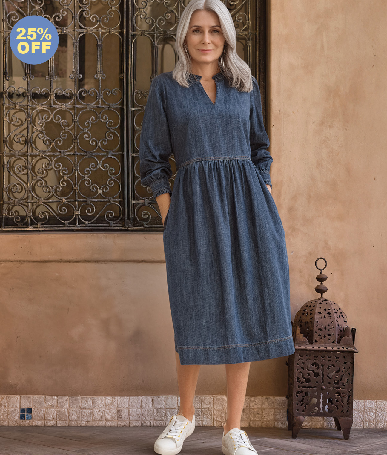 Frill Collar Denim Dress