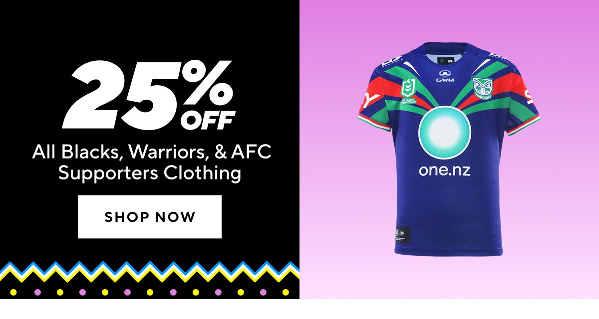 5% Off All Blacks, Warriors, & AFC Supporters Clothing