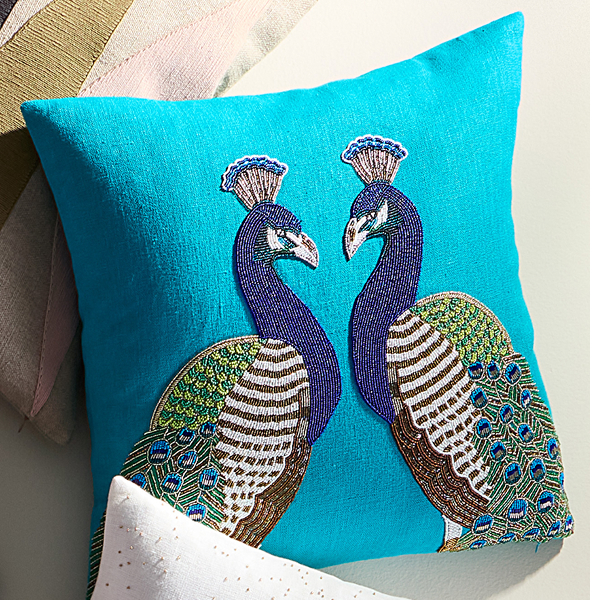 Peacock Beaded Pillow