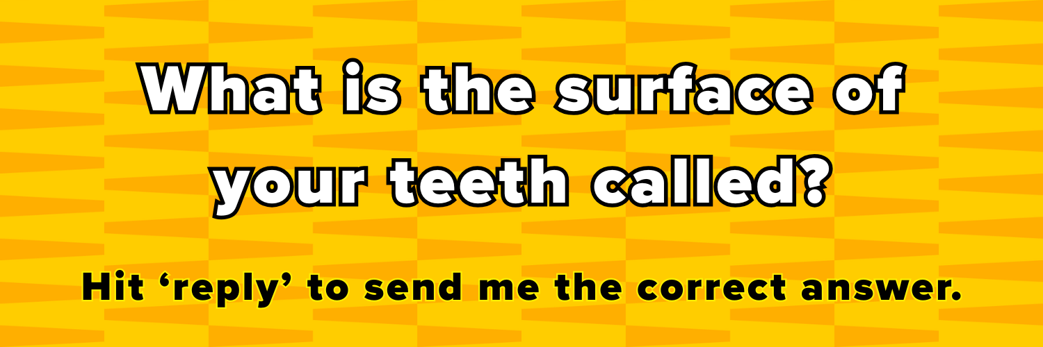 What is the surface of your teeth called? Hit ‘reply’ to send me the correct answer.
