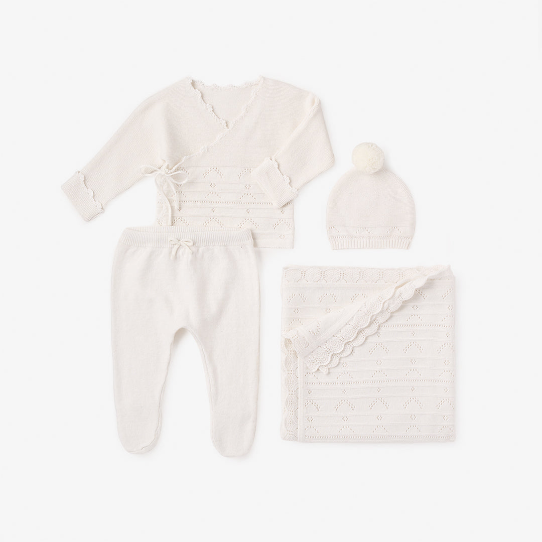 Image of White Cashmere Pointelle Layette Set with Box