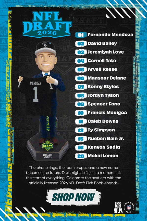 The next generation of NFL stars have arrived! Shop all-new 2026 NFL Draft Pick Bobbleheads!