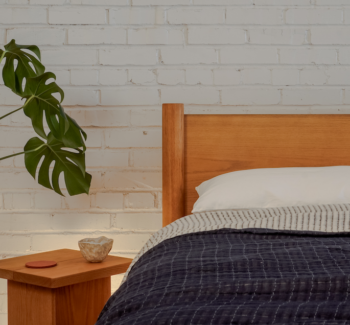 Keeps Home Solid Oak Bed Frame Honey with Blue and Green for Superbowl Sunday