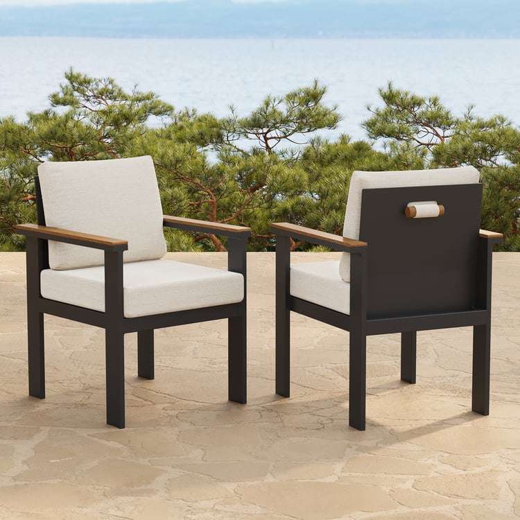 Tevara Outdoor Teak & Aluminum Dining Chairs in White, Set of 2