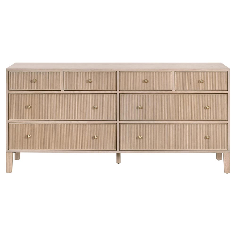 Image of Mira Coastal Beach Natural Oak Wood Iron Pulls Double Dresser