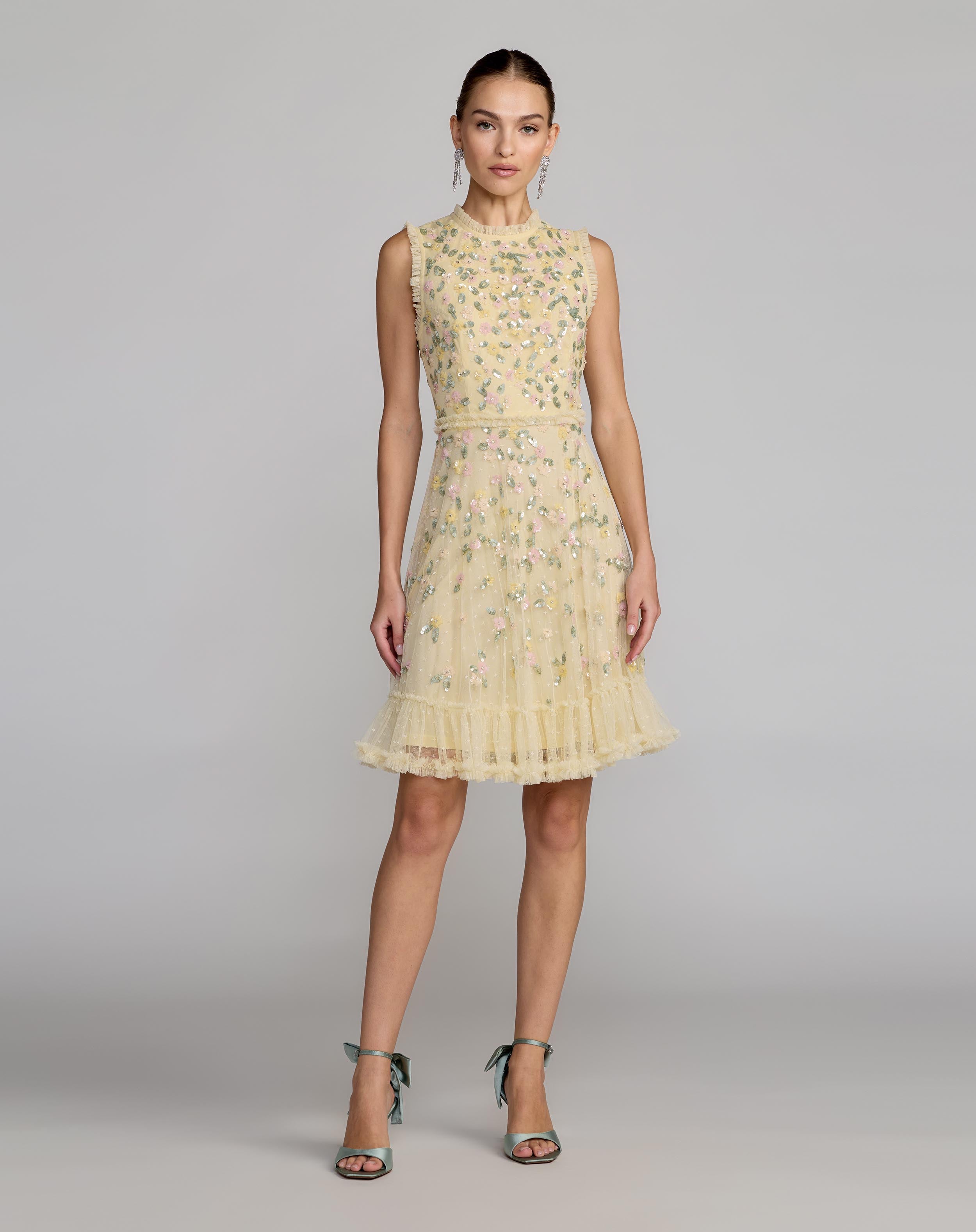 Image of Yellow Sleeveless Sequin Embellished Dress