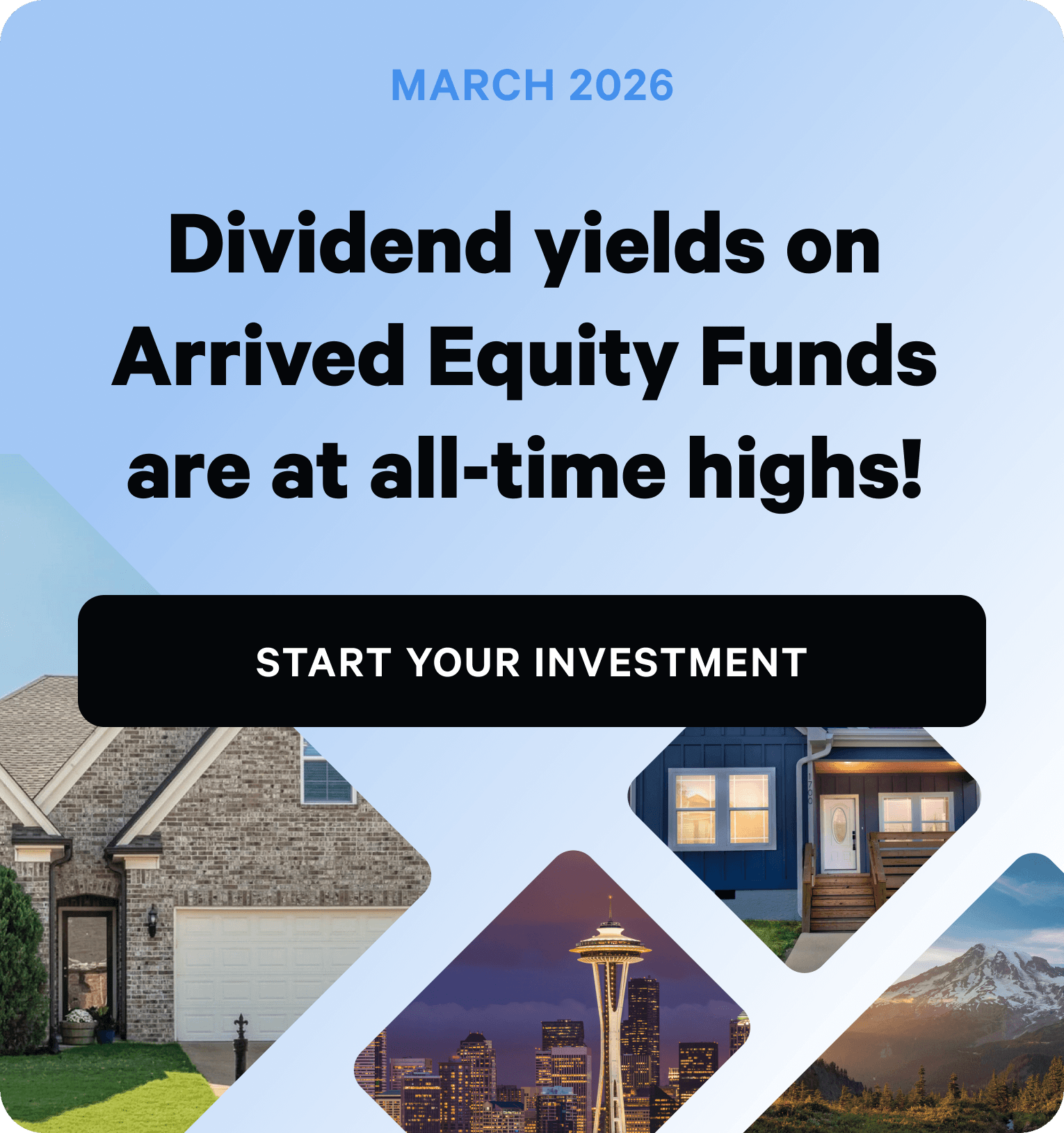 Dividend yields on Arrived Equity Funds are at all-time highs! Grow your investment