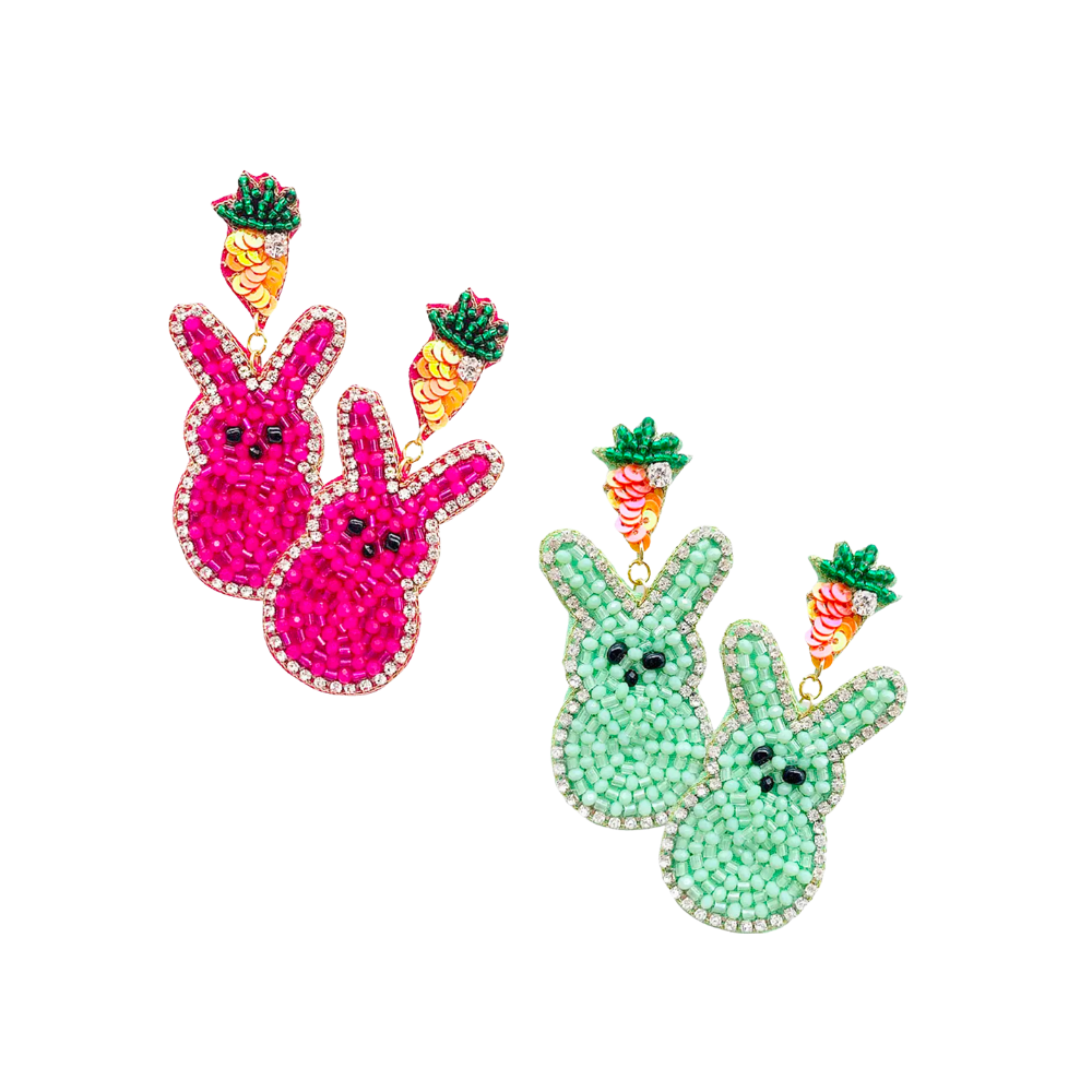 Image of Peeps Beaded Carrot Easter Bunny Earrings