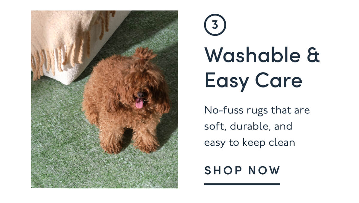 3. Washable & Easy Care | No-fuss rugs that are soft, durable, and easy to keep clean | SHOP NOW