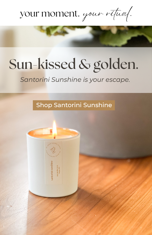 email graphic talking about sun-kissed scents and feelings for Santorini Sunshine.