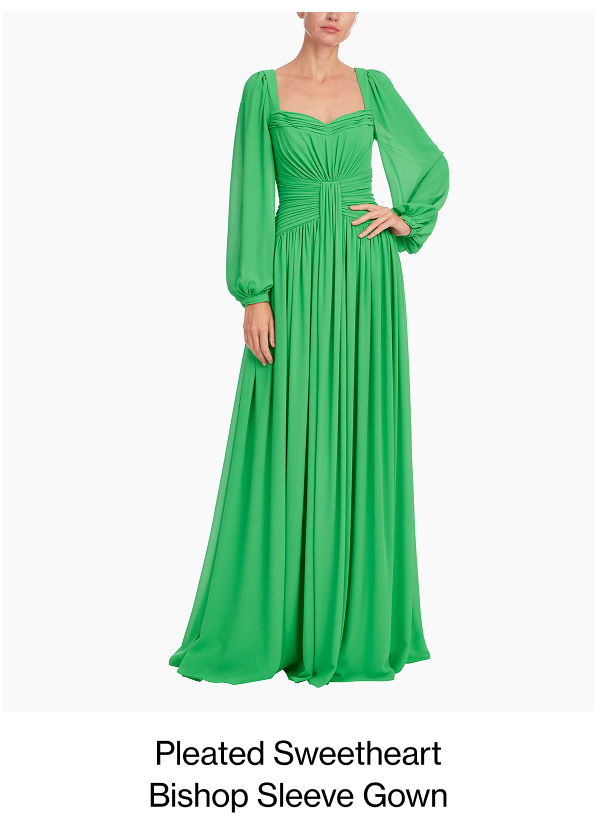 Pleated Sweetheart Bishop Sleeve Gown