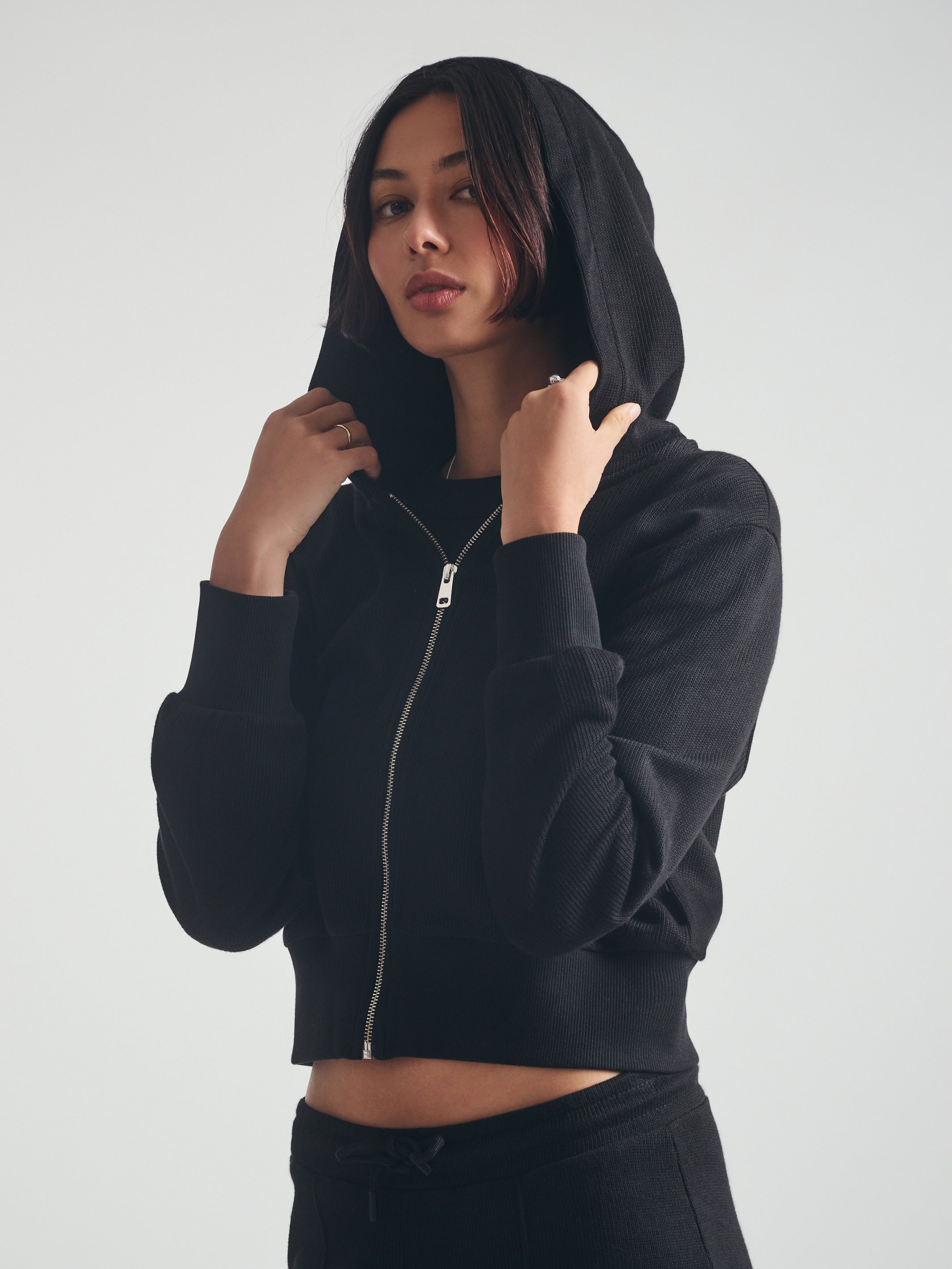 Image of Women's Cropped Zip-Up Hoodie in Black