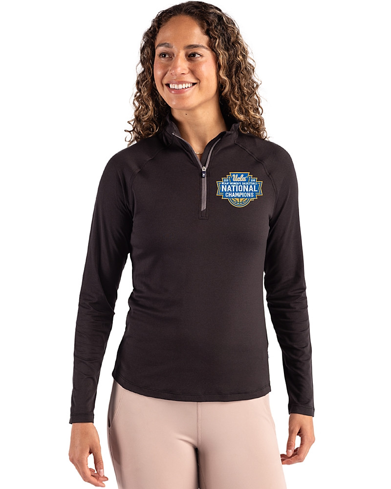 Image of UCLA Bruins 2026 NCAA Women's Basketball National Champions Cutter & Buck Coastline Recycled Double Peached Womens Quarter Zip Pullover