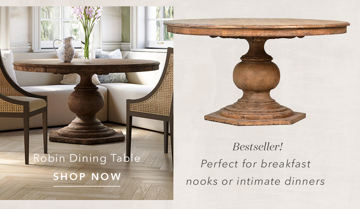 Robin French Brown Reclaimed Pine Wood Round Pedestal Dining Table 