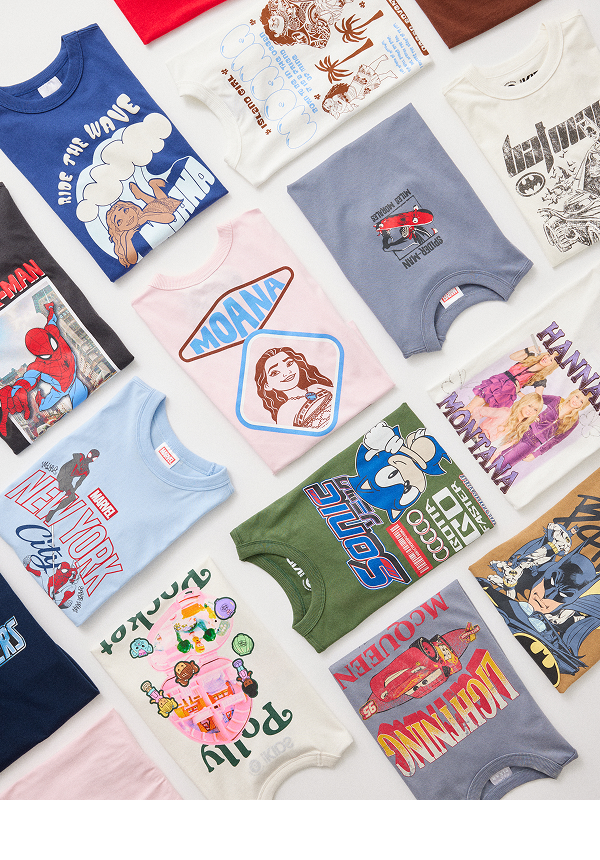 RIDE THE WAVE, ROLE PLAY, HEROTOWN, NEW ARRIVALS, graphic tees and character designs displayed