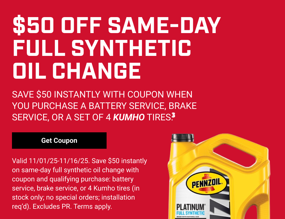 $50 OFF SAME-DAY FULL SYNTHETIC OIL CHANGE(3)
