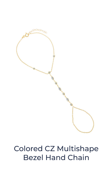 Colored CZ Multishape Bezel Hand Chain