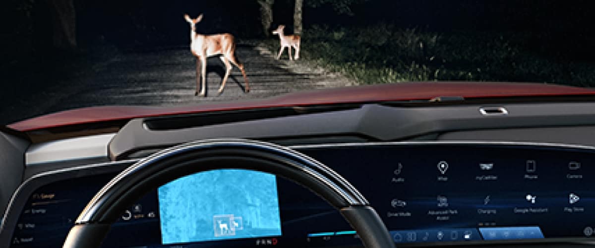 Close-up of the 2026 VISTIQ dashboard screen utilizing the night vision feature