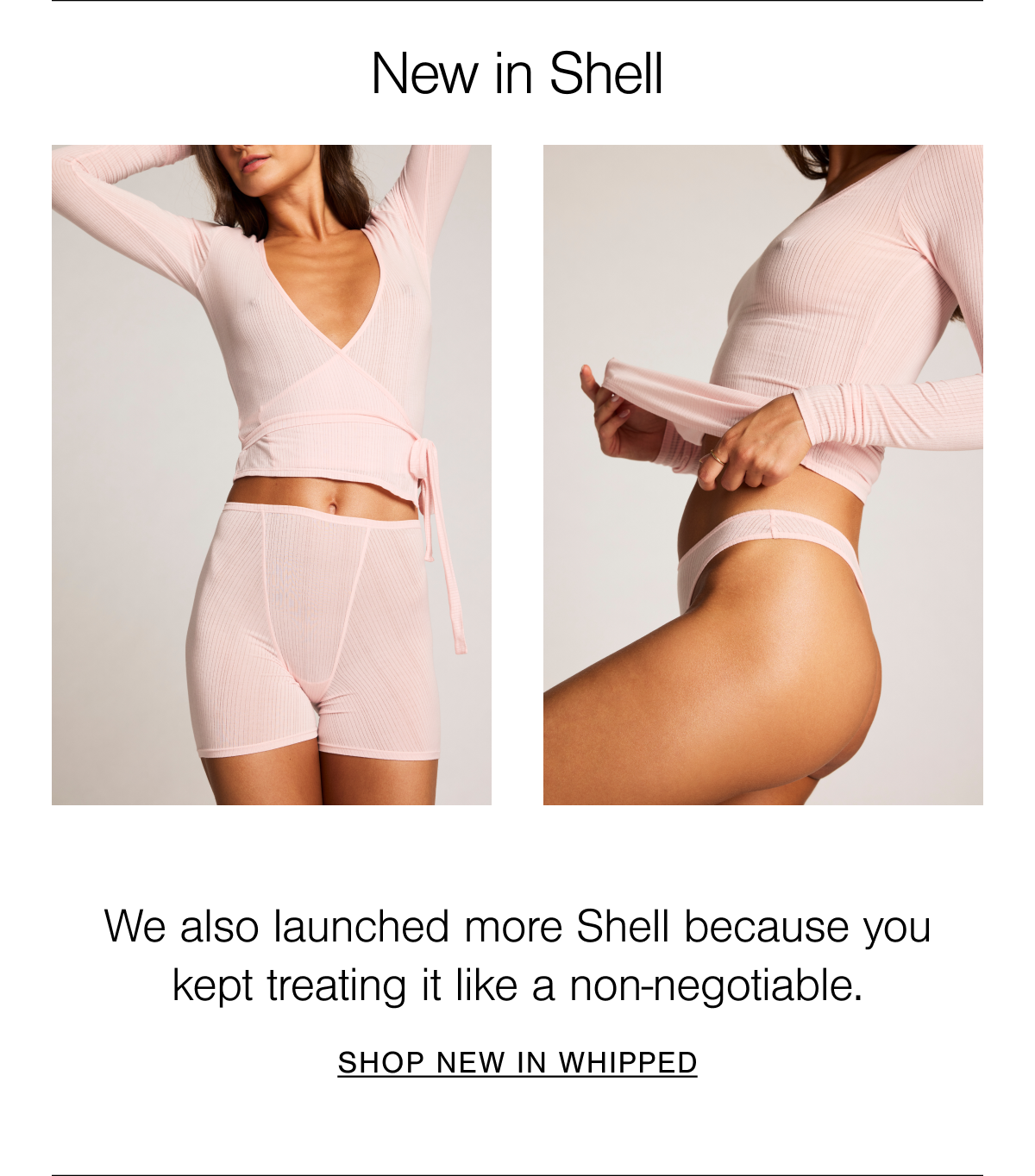 We launched even more of our iconic and Wispy soft micro modal stretch fabric imported from Austria. Shop Whipped in Shell.