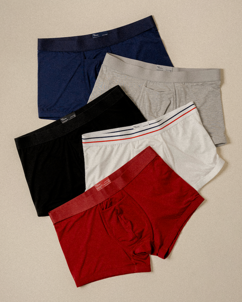 Pile of various boxer briefs (burgundy, white, navy, grey and black)
