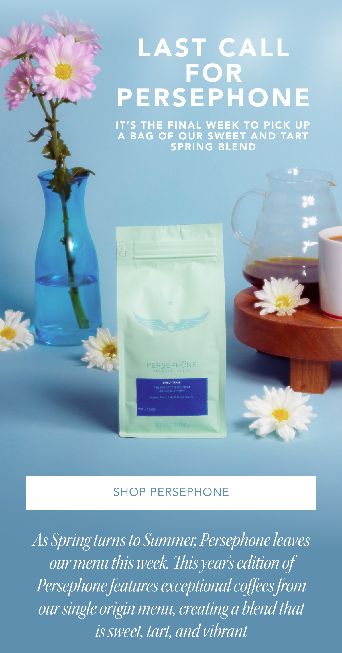 Last Call For Persephone. It’s the final week to pick up a bag of our sweet and tart Spring blend | SHOP PERSEPHONE