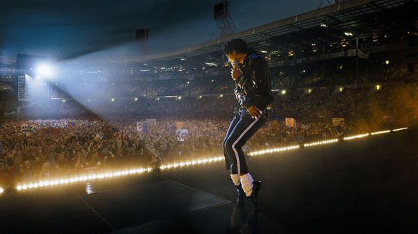 Jaafar Jackson as Michael Jackson on stage in Michael.