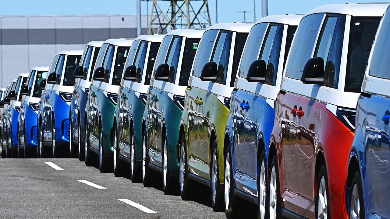 VW ID Buzz vehicles wait to be shipped in Endem, Germany 