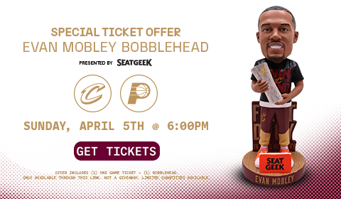 Special Ticket Offer: Evan Mobley bobblehead presented by SeatGeek on Sunday, April 5 at 6:00 PM. Click to get tickets