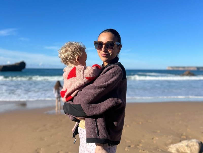 Lisa and one of the girls at the beach.