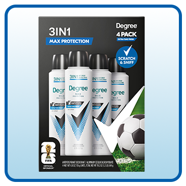 Degree Men's Max Protection 3 in 1 Fresh Dry Spray, 4.8 oz, 4-Pack