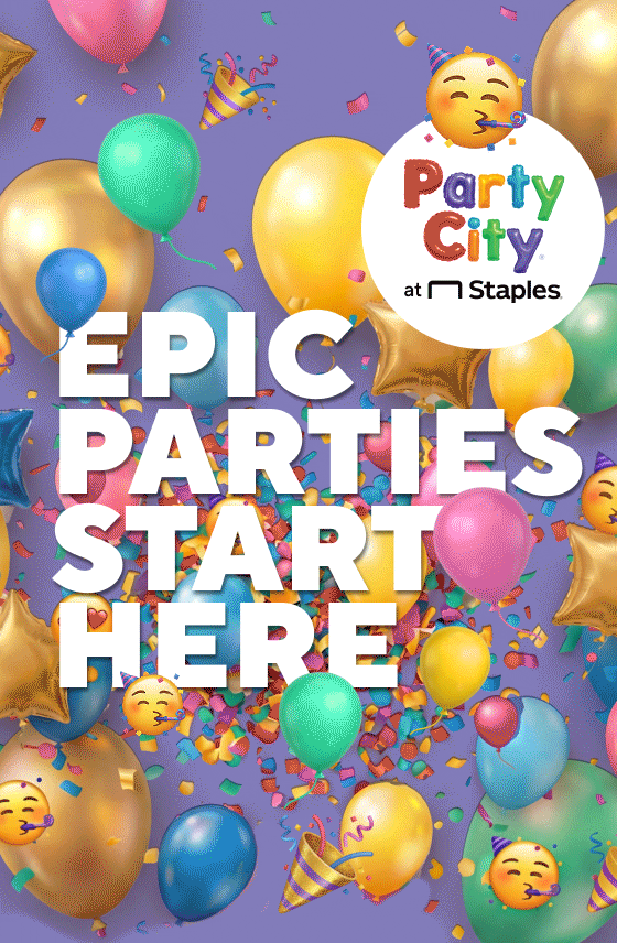Epic parties start here
$10 off your party supplies purchase of $50 or more
Buy 2, get 1 FREE select foil balloons
Starting at $19.99 for inflated balloon bouquets
40% off custom cards, photo gifts, banners, posters & yard signs