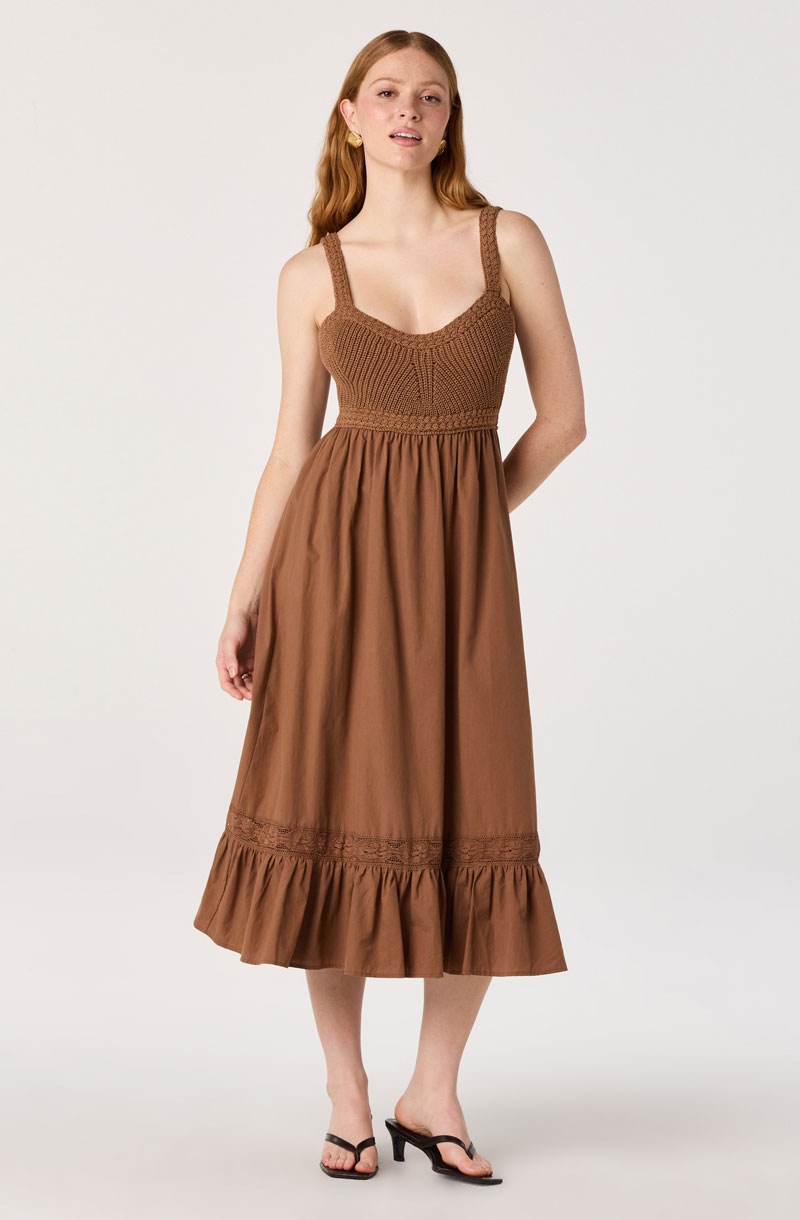 Woman Wearing Crochet Open Back Dress