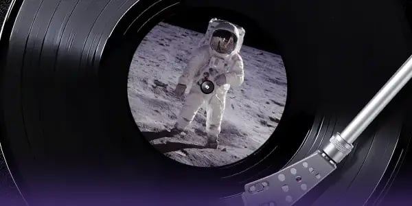 Moon landing astronaut on the label of a vinyl record