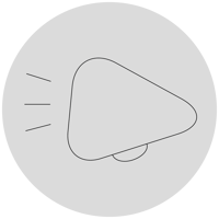 A grey background with a black outline icon of a megaphone