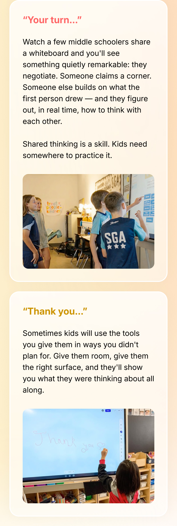 Vibe Board gives kids a space to practice collaborative thinking, providing the perfect canvas to surprise you with their unexpected ideas