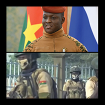Burkina Faso PresidentJNIM fighters in Barsalogho, Sanmatenga province, Burkina Faso, August 24, 2024. © Private; Capt. Ibrahim Traoré. © 2025 Stanislav Krasilnikov/RIA Novosti via AP; 