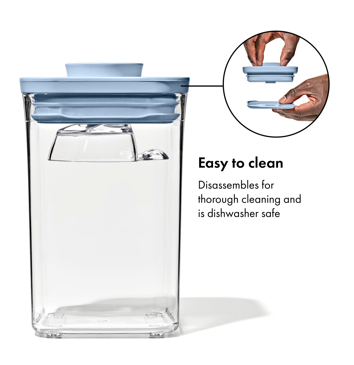 Easy to clean. Disassembles for thorough cleaning and is dishwasher safe. 