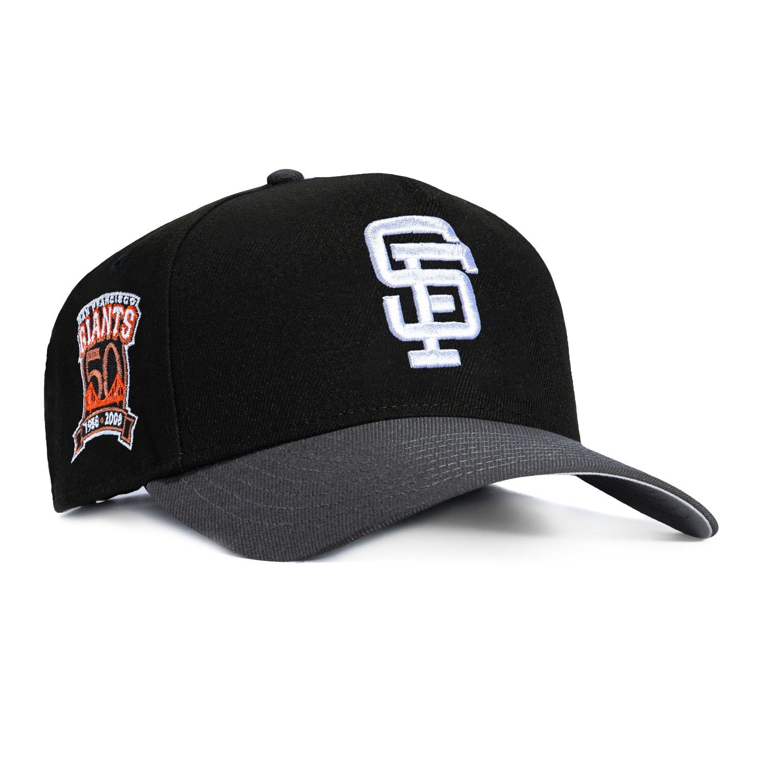 Image of New Era 9Forty A-Frame San Francisco Giants 50th Anniversary Patch Snapback Hat - Black, Graphite